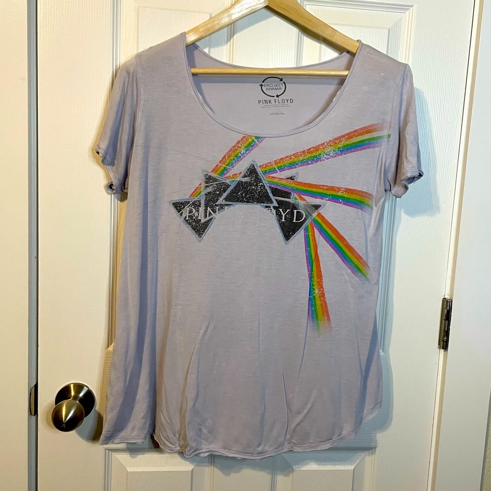 Project Karma gray scoop neck swing tee Pink Floyd prism rainbow graphic sz L